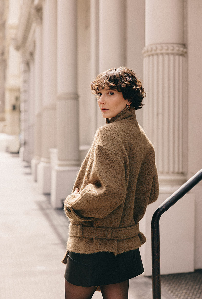 Cole Oversized Wool Short Coat - Brown
