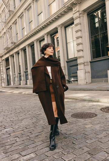 Carina Wool & Silk Scarf Coat - Chocolate