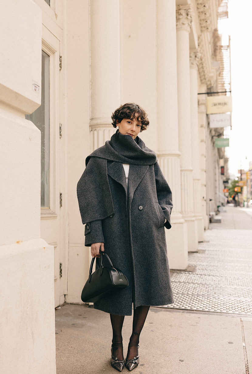Carina Wool & Silk Scarf Coat - Charcoal