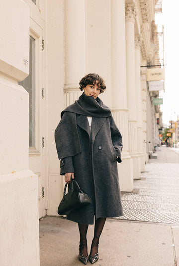 Carina Wool & Silk Scarf Coat - Charcoal