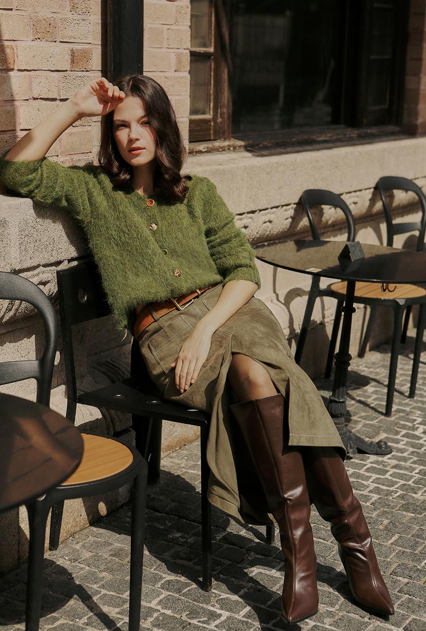 Brayden Alpaca Cardigan - Olive Green