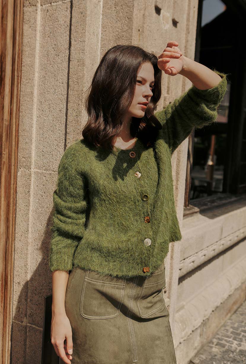 Brayden Alpaca Cardigan - Olive Green