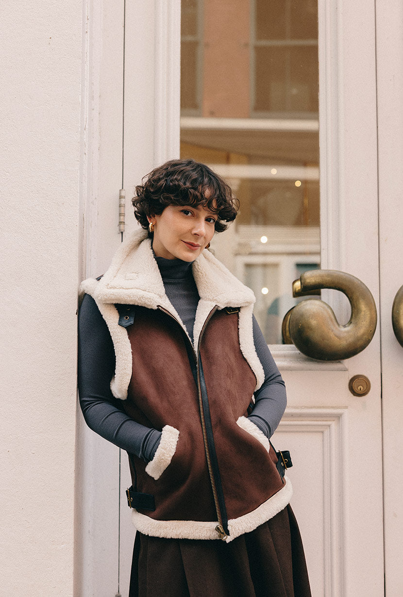 Camilla Shearling Vest Jacket - Chocolate