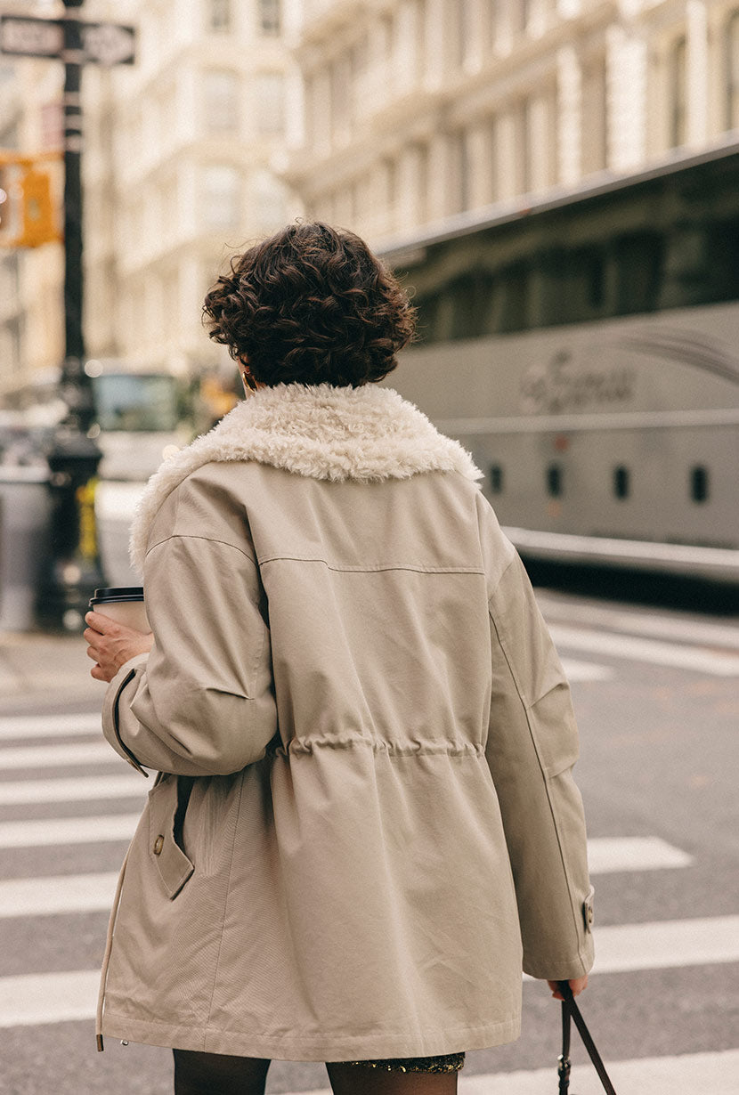 Candice Faux Fur Parka Coat - Sand