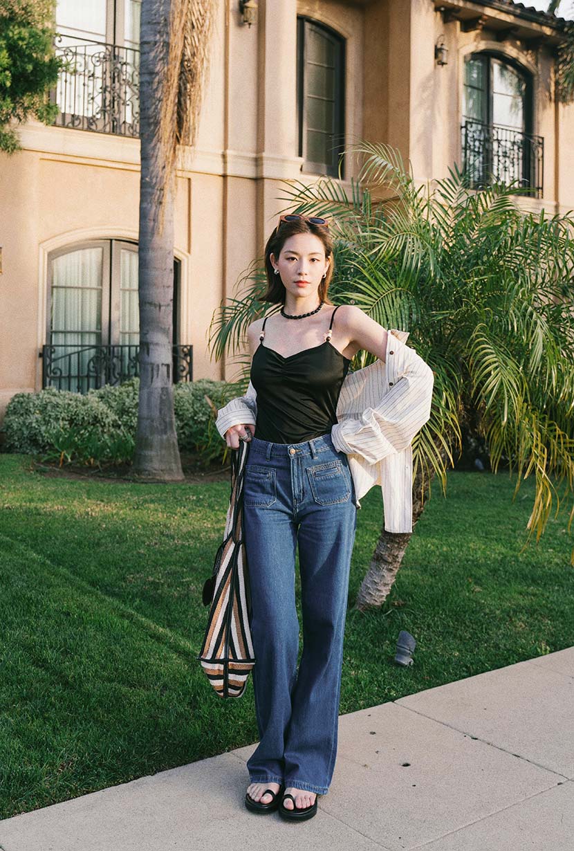 Odilia Mid Rise Straight Leg Jeans - Mid Indigo