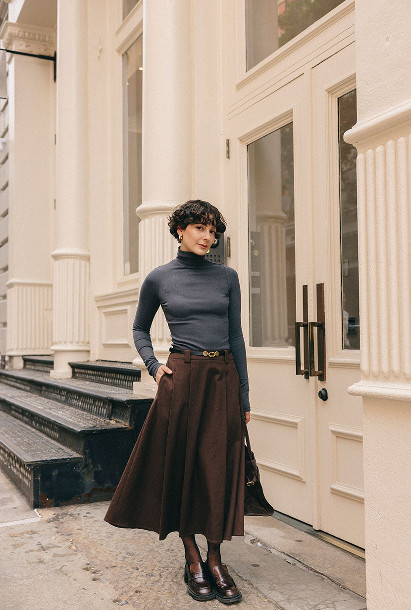 Blake Wool Blend Skirt - Chocolate
