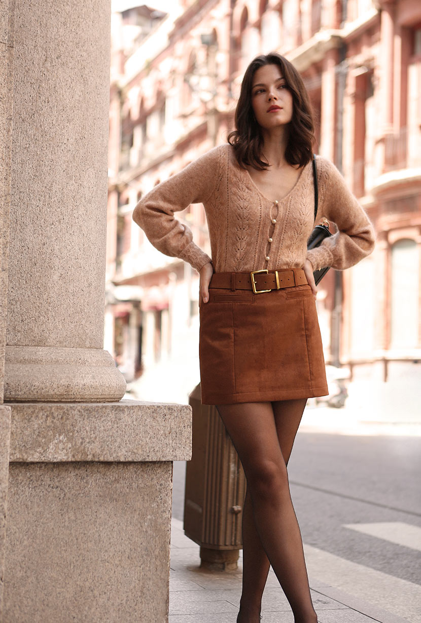 Ashton Mini Suede Skirt - Caramel