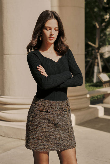 Ashton Mini Wool Tweed Skirt - Charcoal