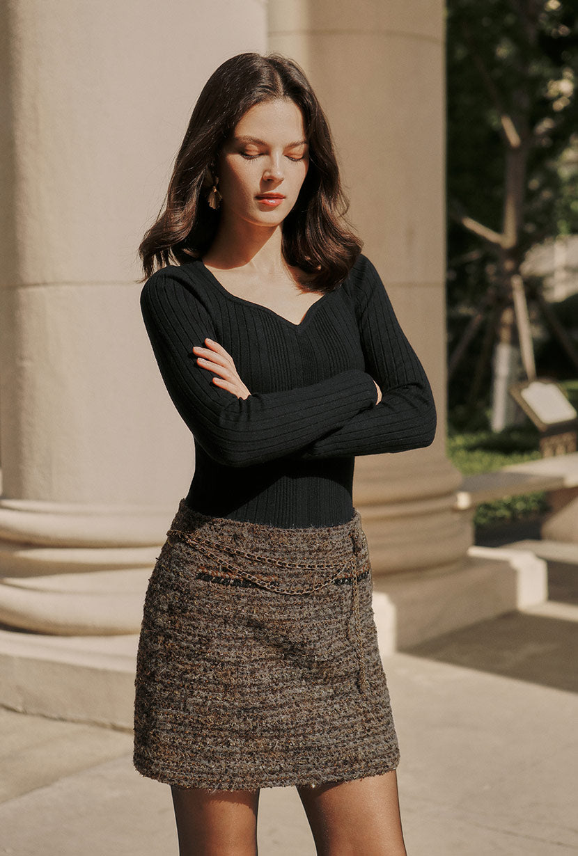 Ashton Mini Wool Tweed Skirt - Charcoal