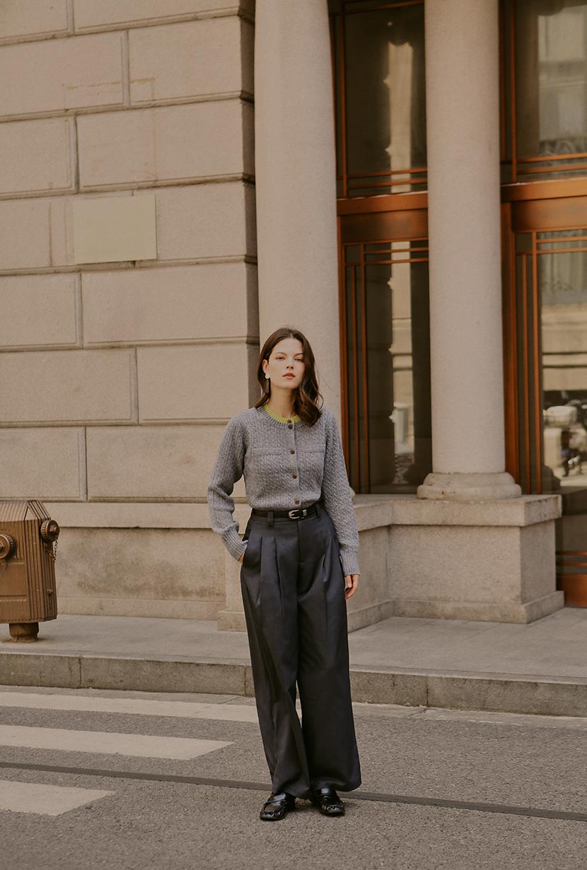 Carlo Wool Blend Wide Pants - Grey