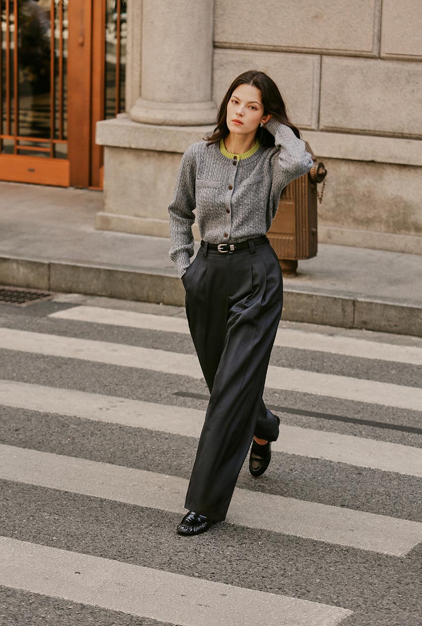 Carlo Wool Blend Wide Pants - Grey