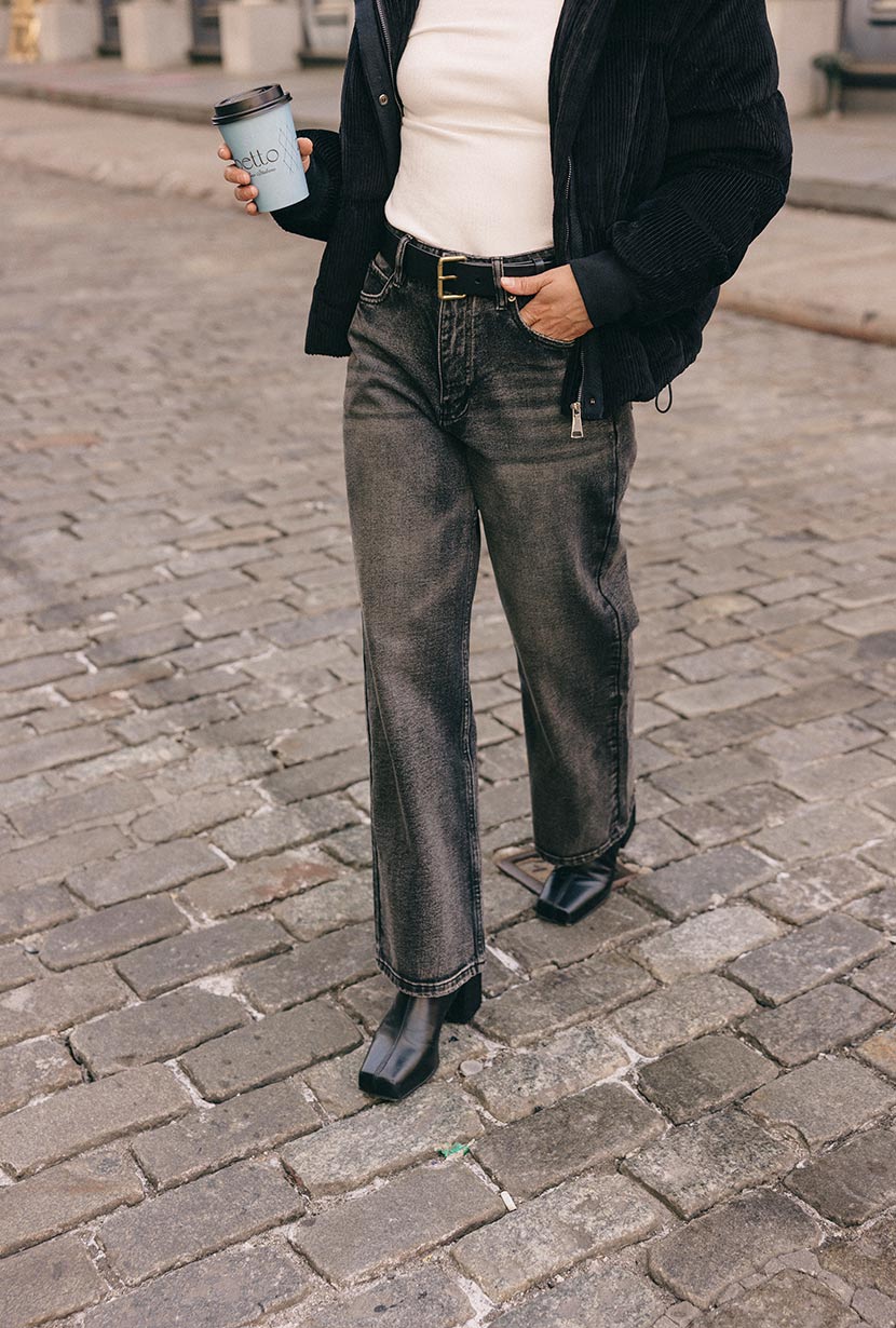 Cayden Mid Rise Straight Leg Jeans - Charcoal