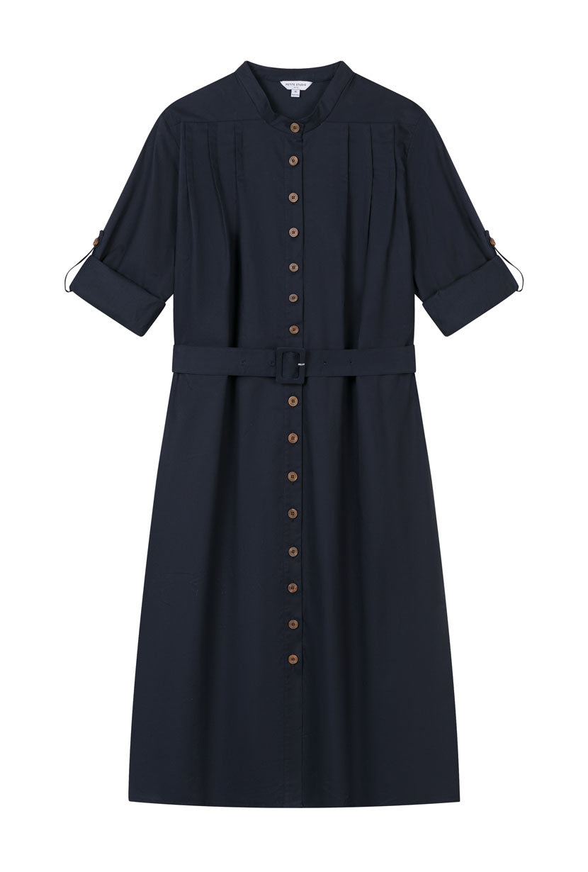 Miles Cotton Midi Dress - Navy