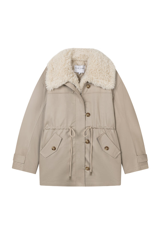 Candice Faux Fur Parka Coat - Sand