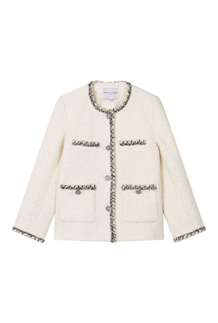 Charmaine Oversized Wool Tweed Coat - Ivory