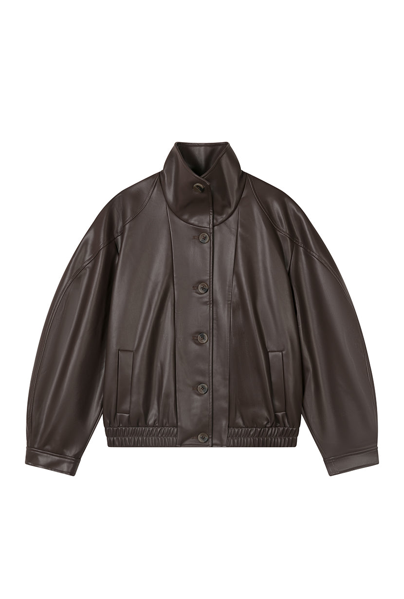 Ashley Oversized Faux Leather Jacket - Dark Umber